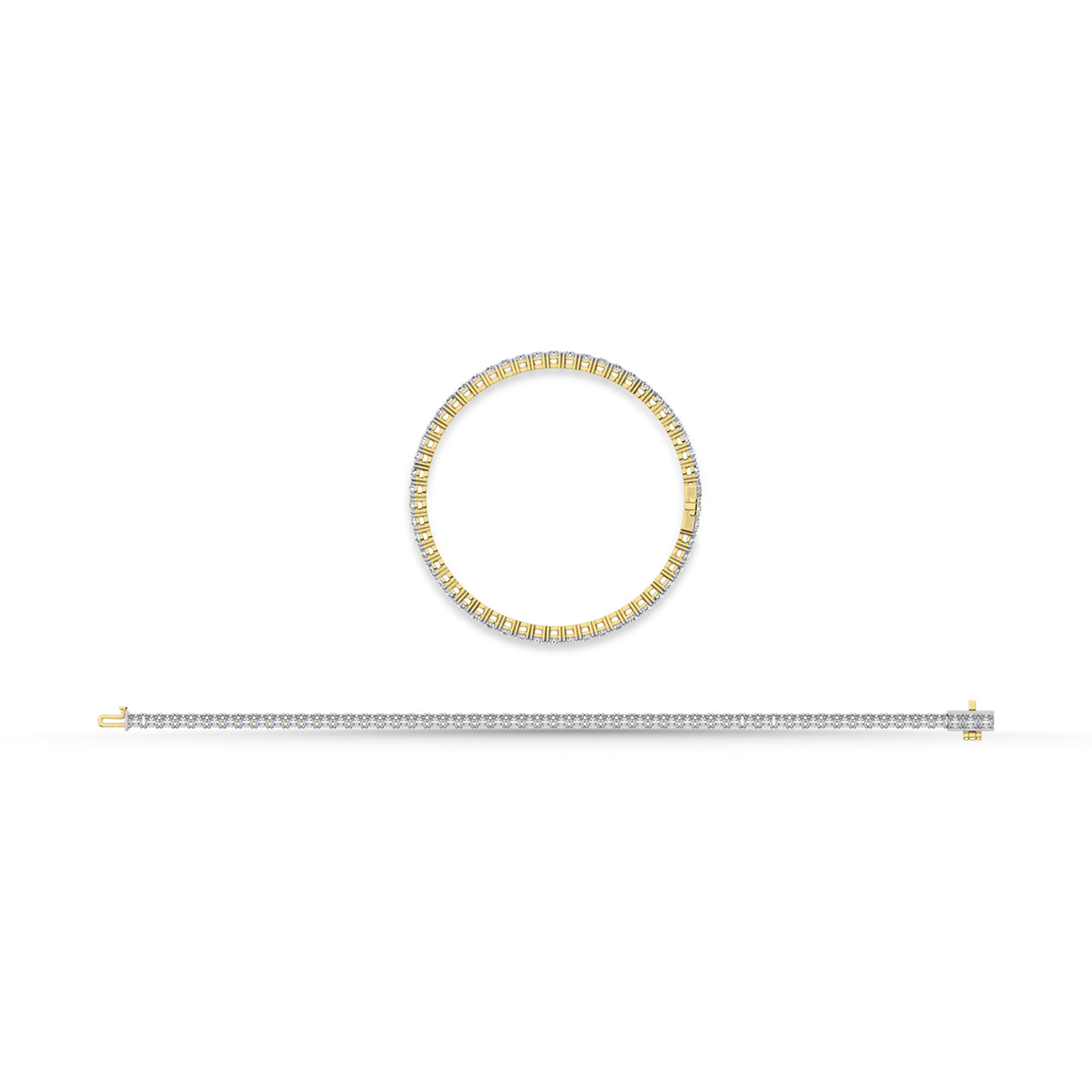 14K Yellow Gold 2 Ct.Tw. Diamond 4 Prong Illusion Tennies Bracelet