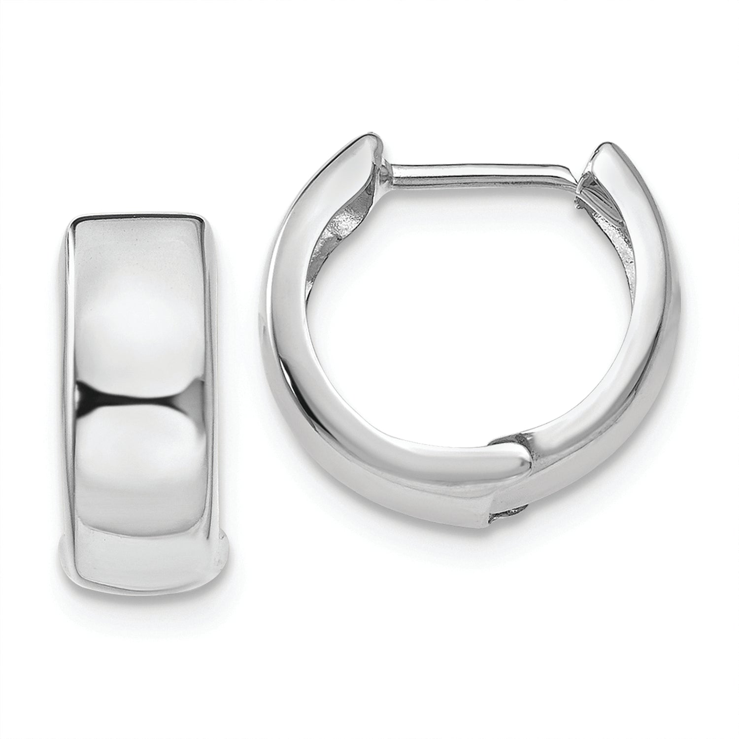14k White Gold Polished Hinged Hoop Earrings