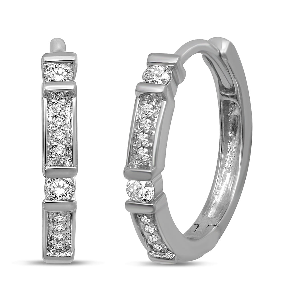 14K White Gold 1/6 Ct.Tw. Diamond  Stackable Hoop Earrings  Picasso Gold & Diamond Jewelry