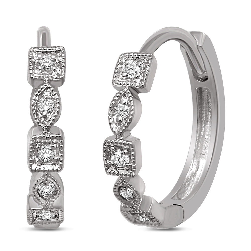 14K White Gold 1/8 Ct.Tw. Diamond  Stackable Hoop Earrings  Picasso Gold & Diamond Jewelry