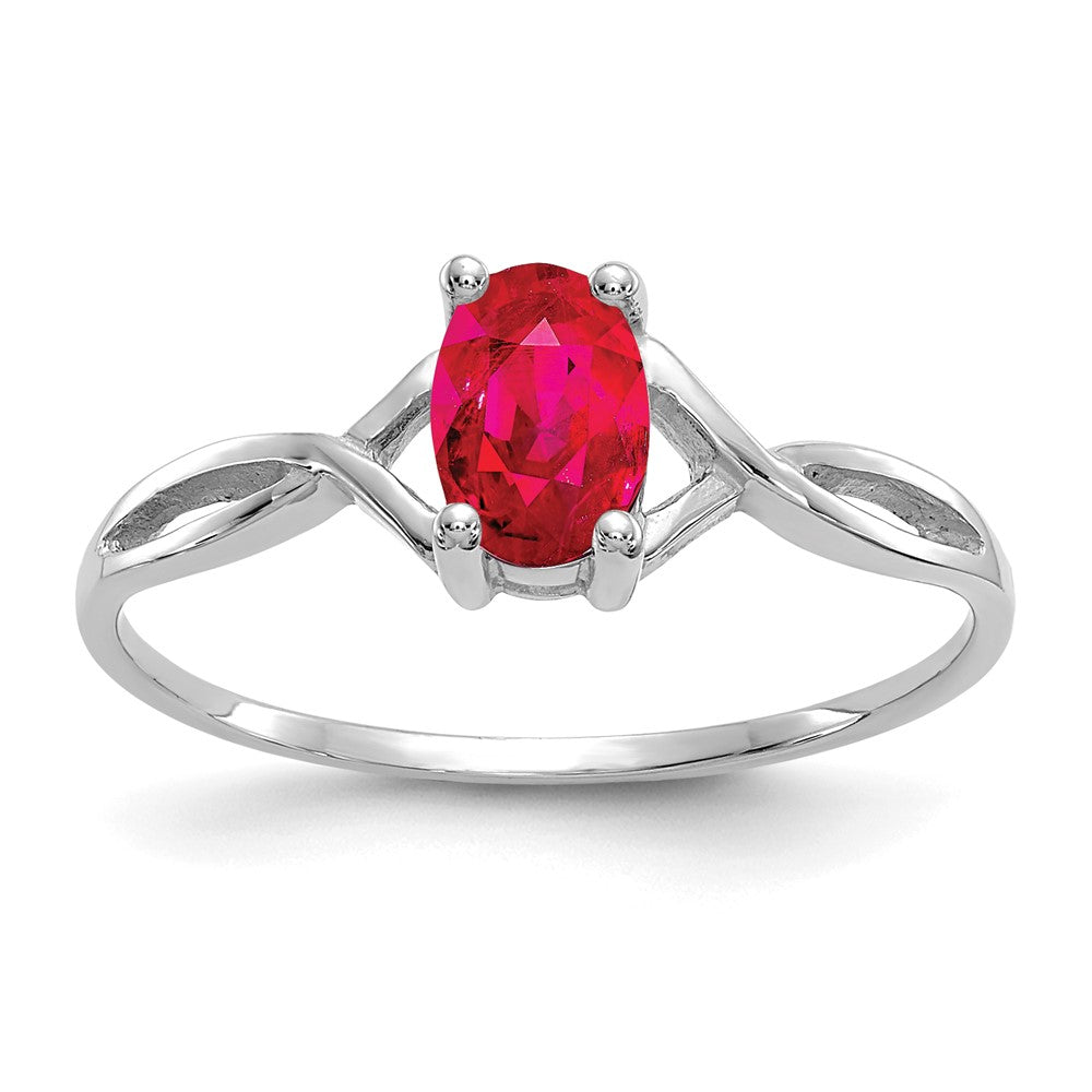 14K White Gold Ruby Birthstone Ring – Timeless Red Elegance