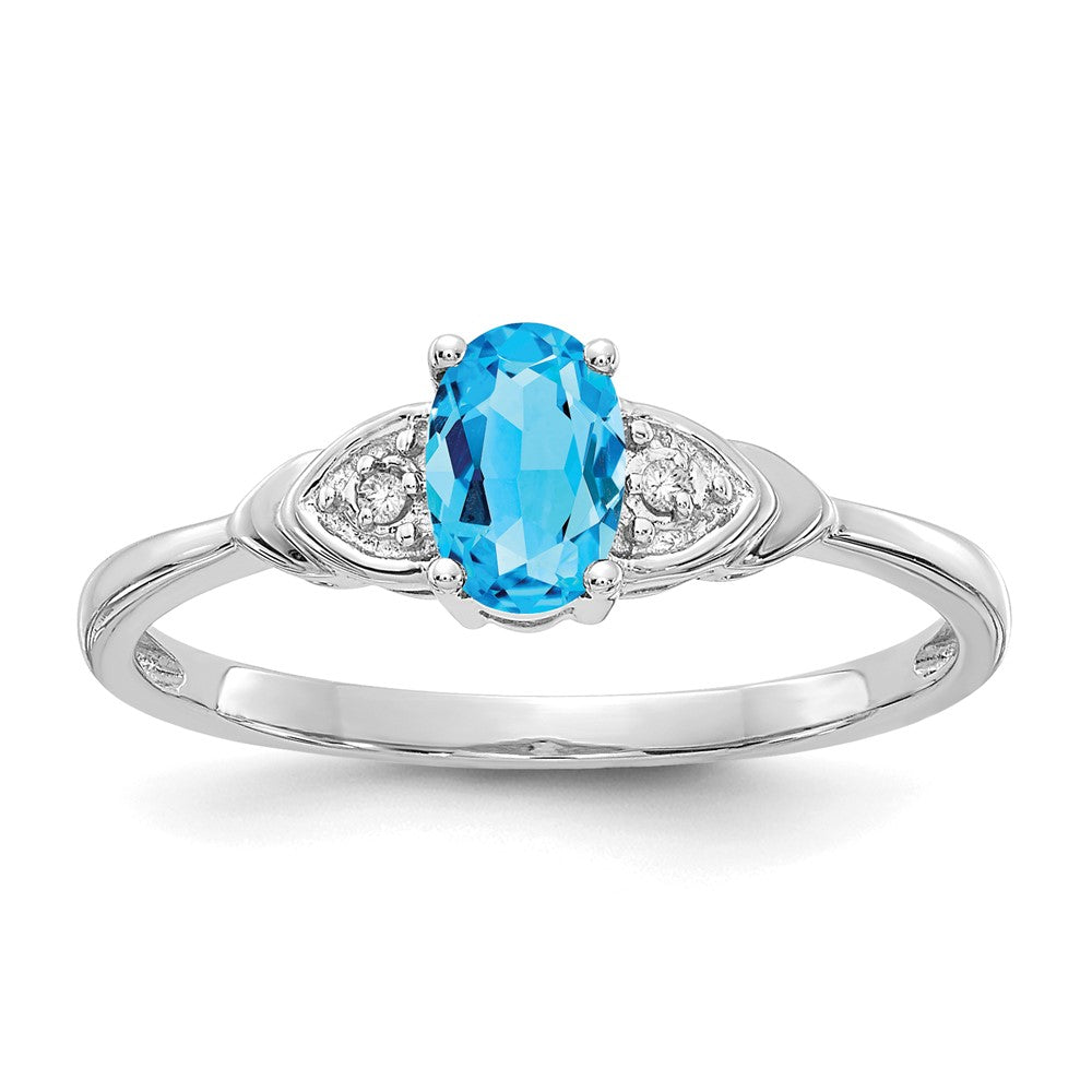 14K White Gold Swiss Blue Topaz & Diamond Ring – Oval-Cut Elegance