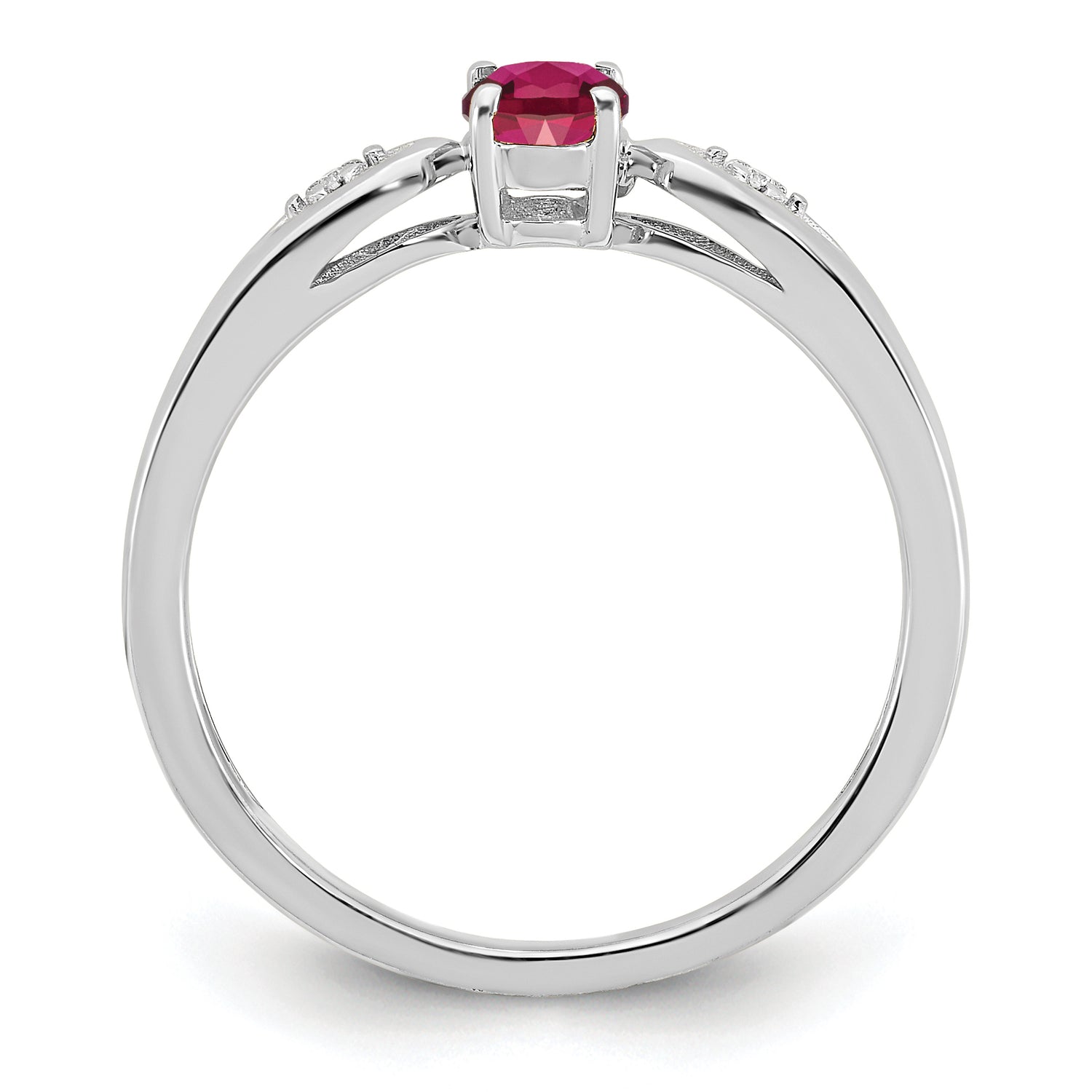 14K White Gold Ruby and Diamond Ring – Oval Ruby Center with Diamond Accents