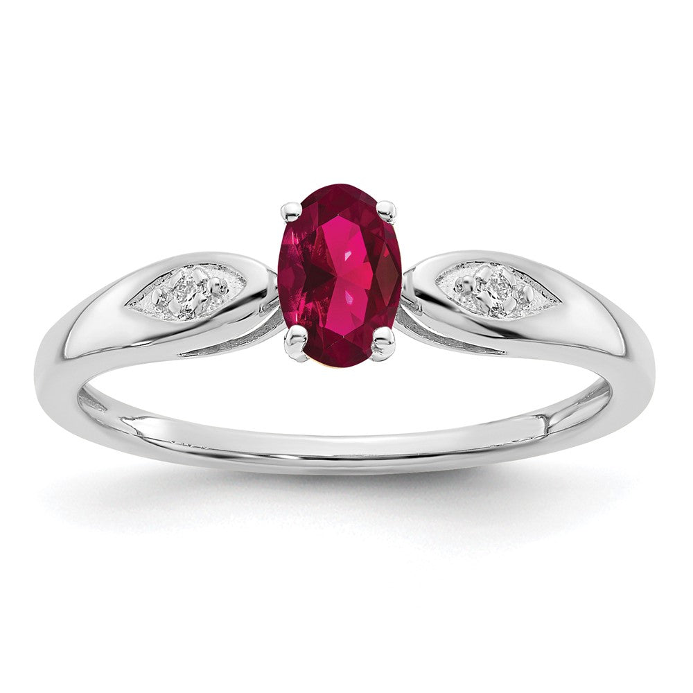 14K White Gold Ruby and Diamond Ring – Oval Ruby Center with Diamond Accents