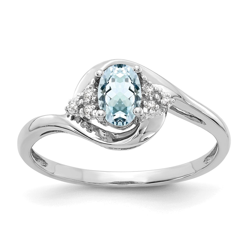 14K White Gold Aquamarine and Diamond Ring – Elegant Blue Sparkle