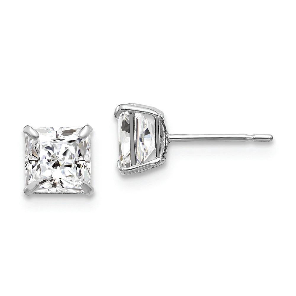 14k White Gold 5mm Square CZ Post Earrings