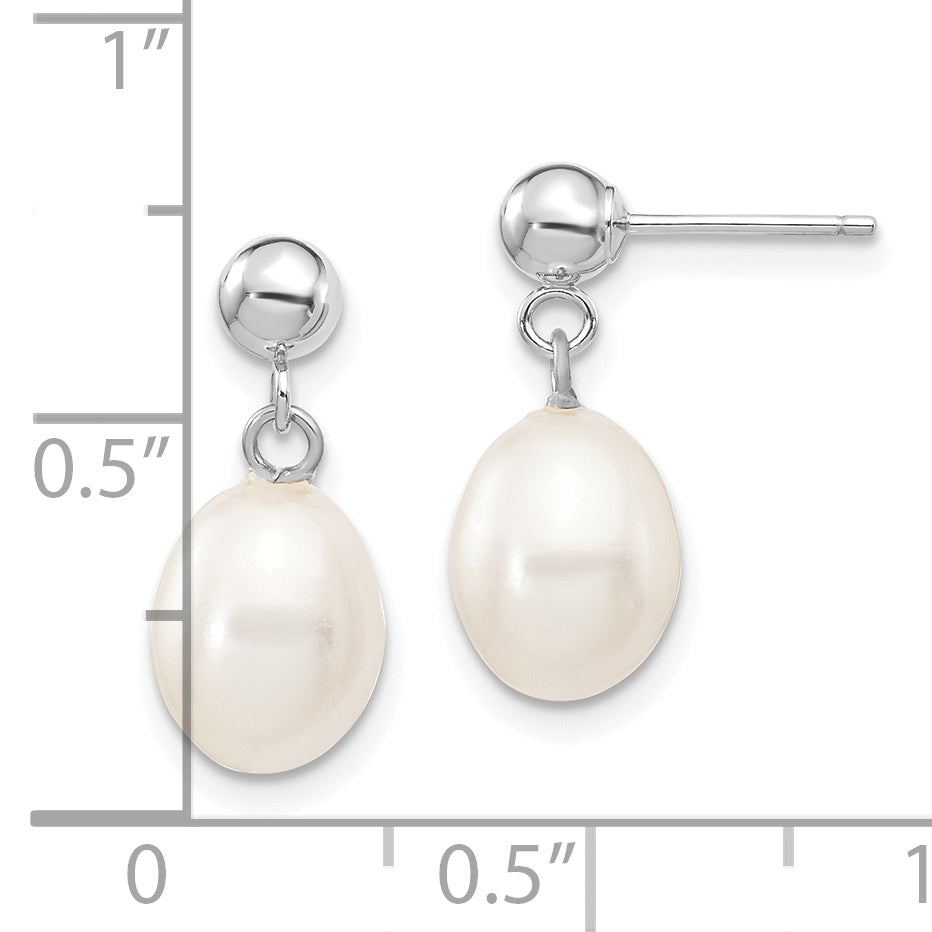 14kw 7-8mm White Rice Freshwater Cultured Pearl Post Dangle Earrings