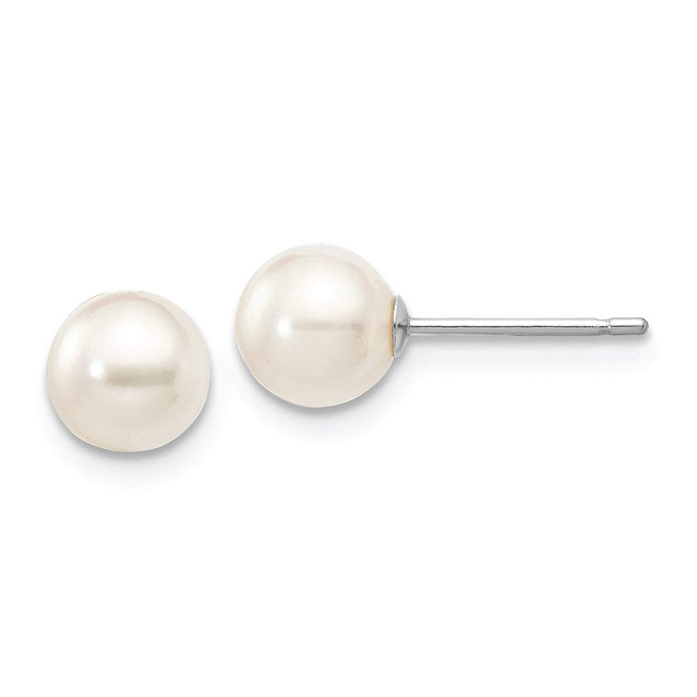 14K White Gold 5-6mm Round White Saltwater Akoya Cultured Pearl Earrings