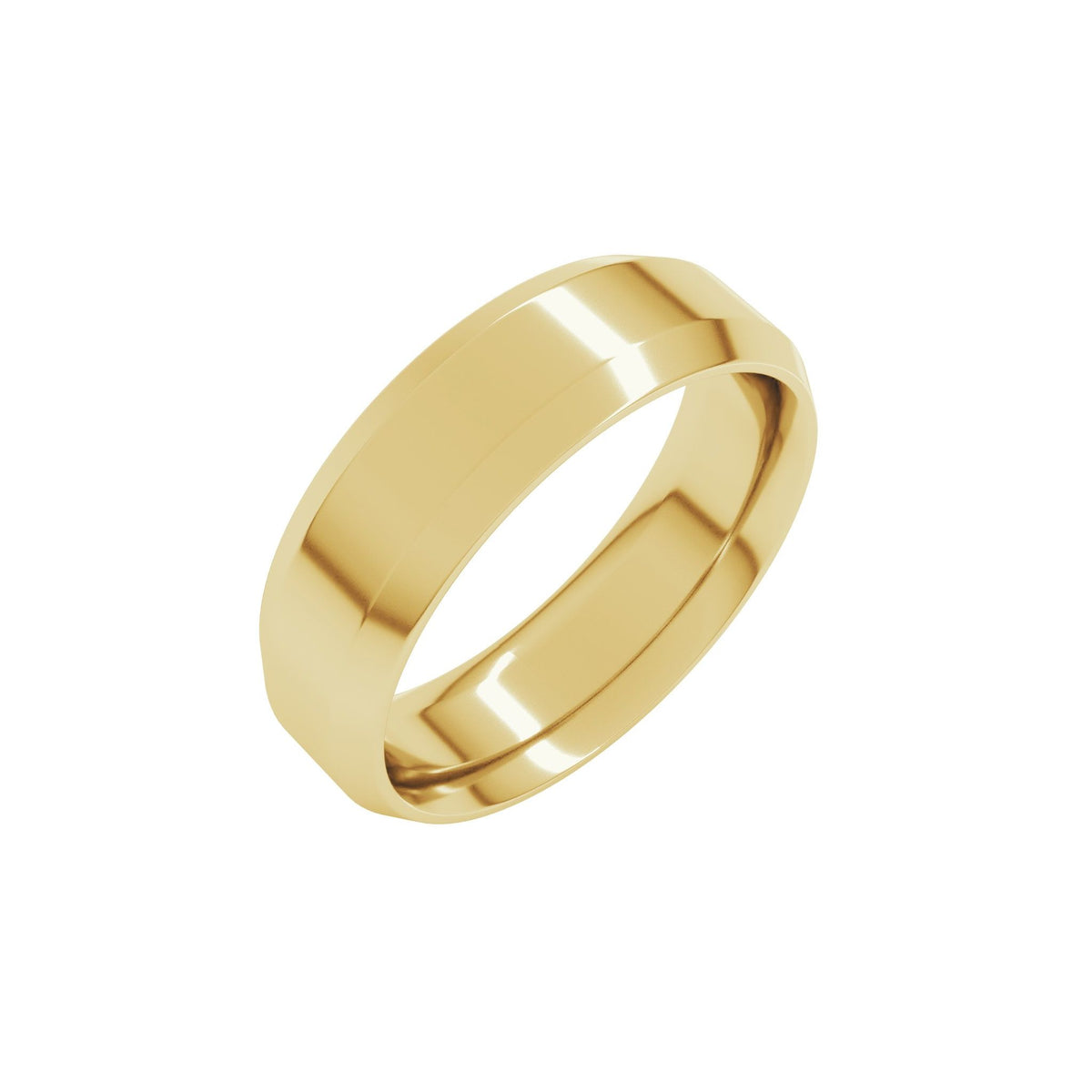 Beveled-Edge Comfort-Fit Flat Band in 14K & 18K Gold or Platinum - 14K Yellow Gold