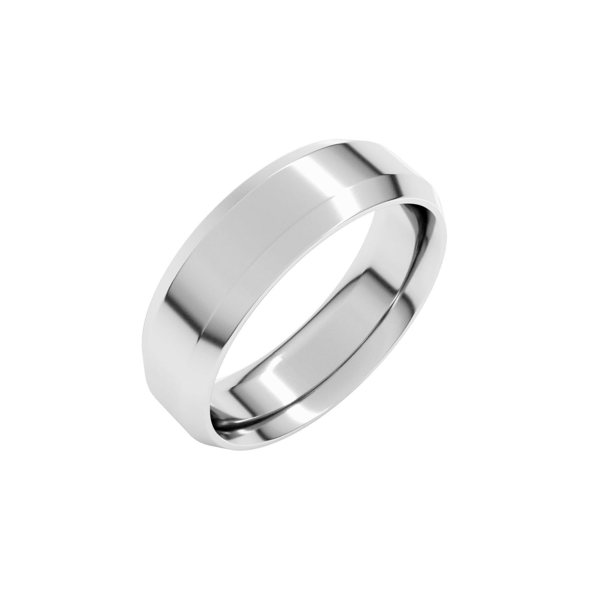 Beveled-Edge Comfort-Fit Flat Band in 14K & 18K Gold or Platinum - 14K White Gold