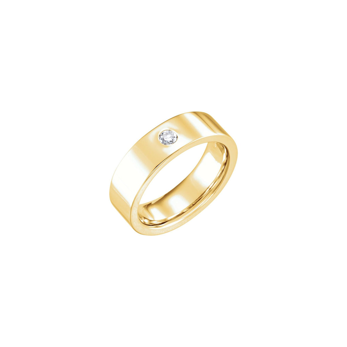 Diamond Accented Comfort-Fit Flat Band in 14K Gold, 1/10 CT - 14K Yellow Gold