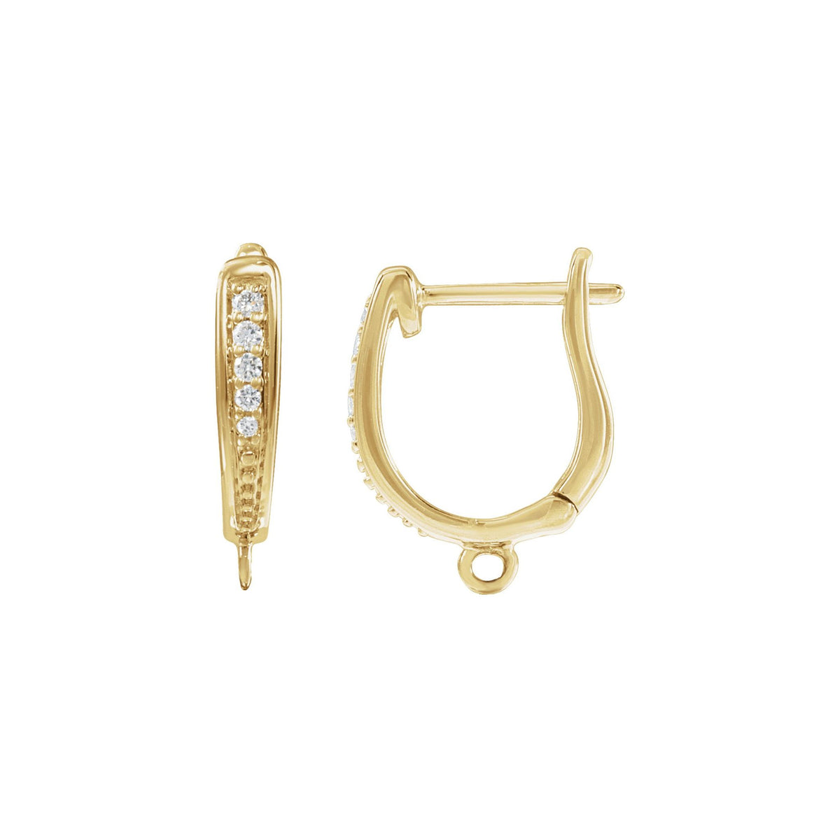 Diamond Accented Hinged Hoop Earring Top in 14K & 18K Gold or Platinum - 14K Yellow Gold