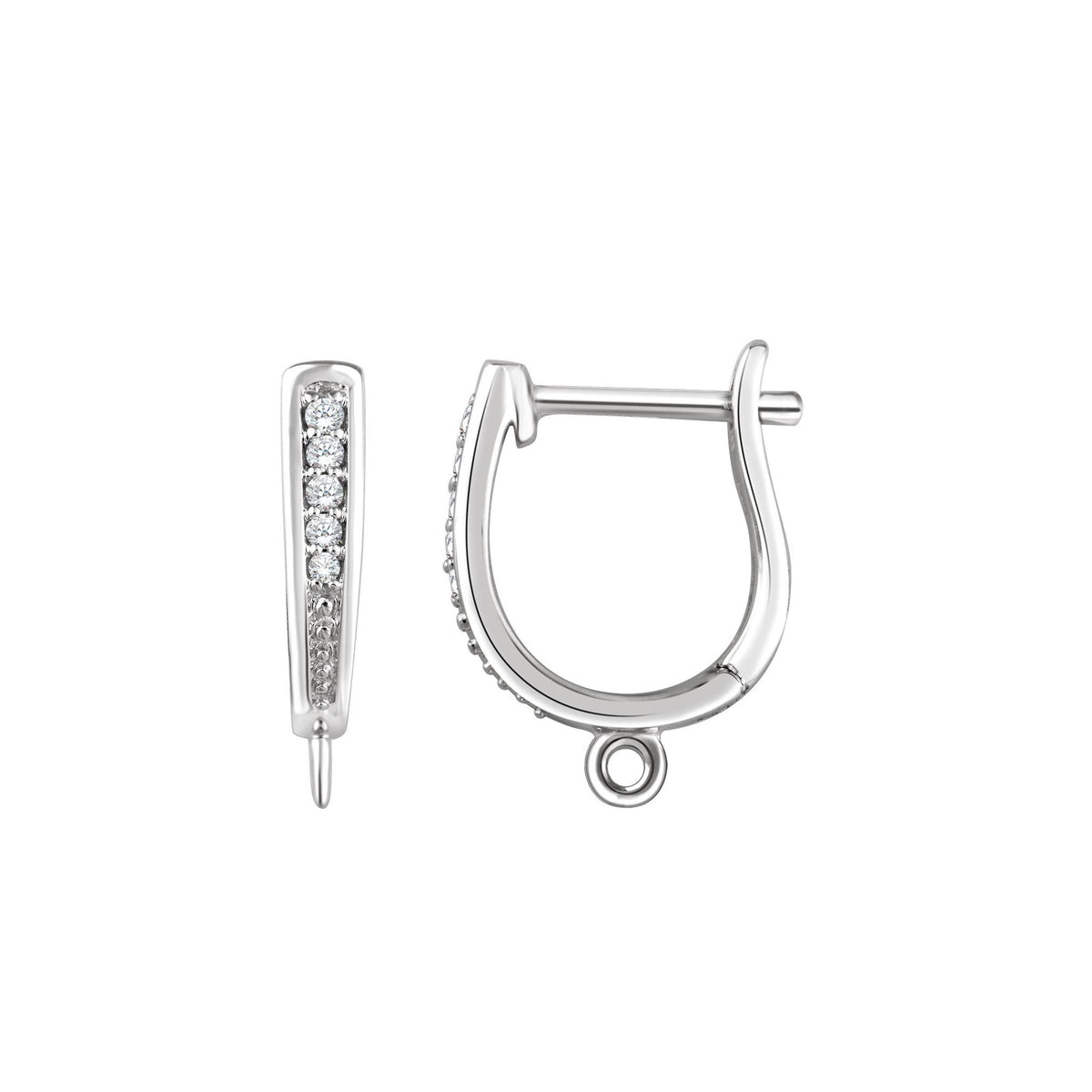 Diamond Accented Hinged Hoop Earring Top in 14K & 18K Gold or Platinum - 18K White Gold