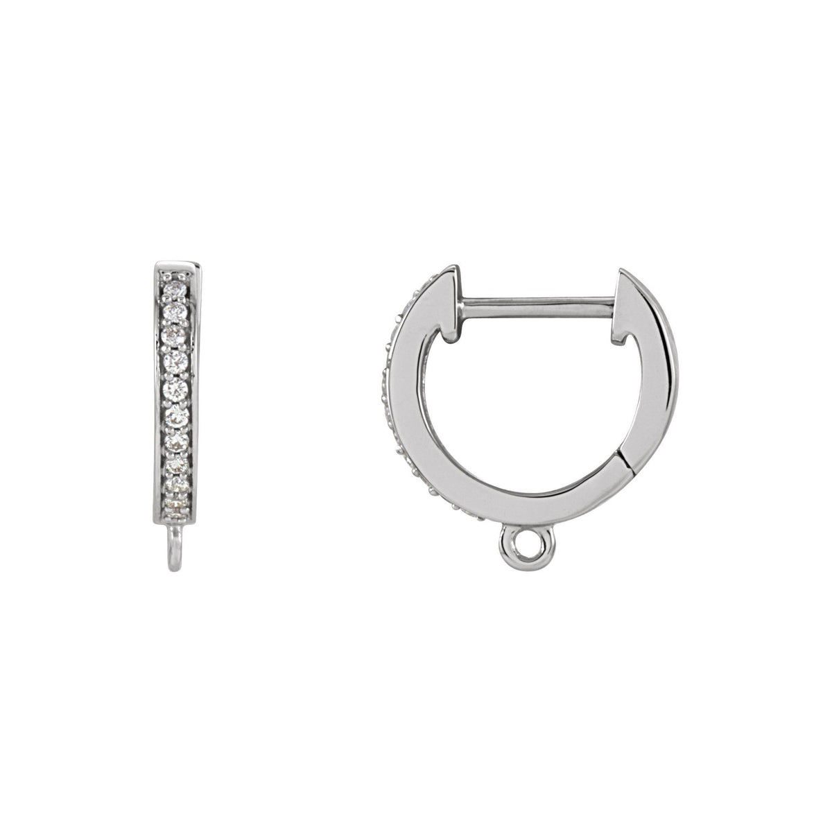 Diamond Accented Hoop Earring Top in 14K & 18K Gold or Platinum - 14K White Gold
