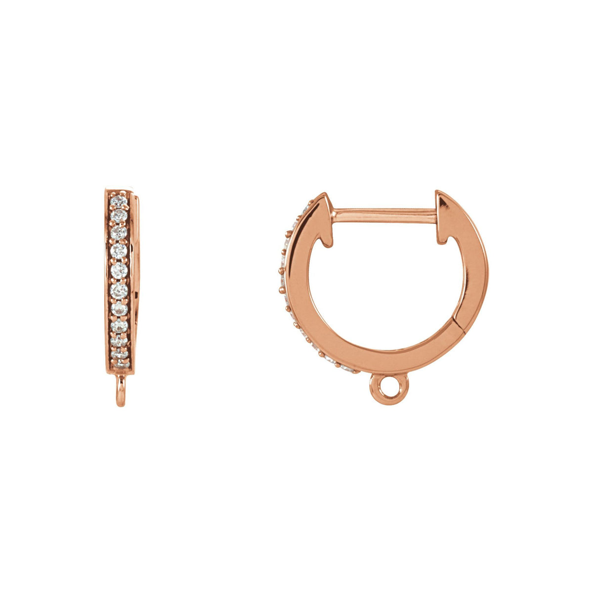 Diamond Accented Hoop Earring Top in 14K & 18K Gold or Platinum - 14K Rose Gold