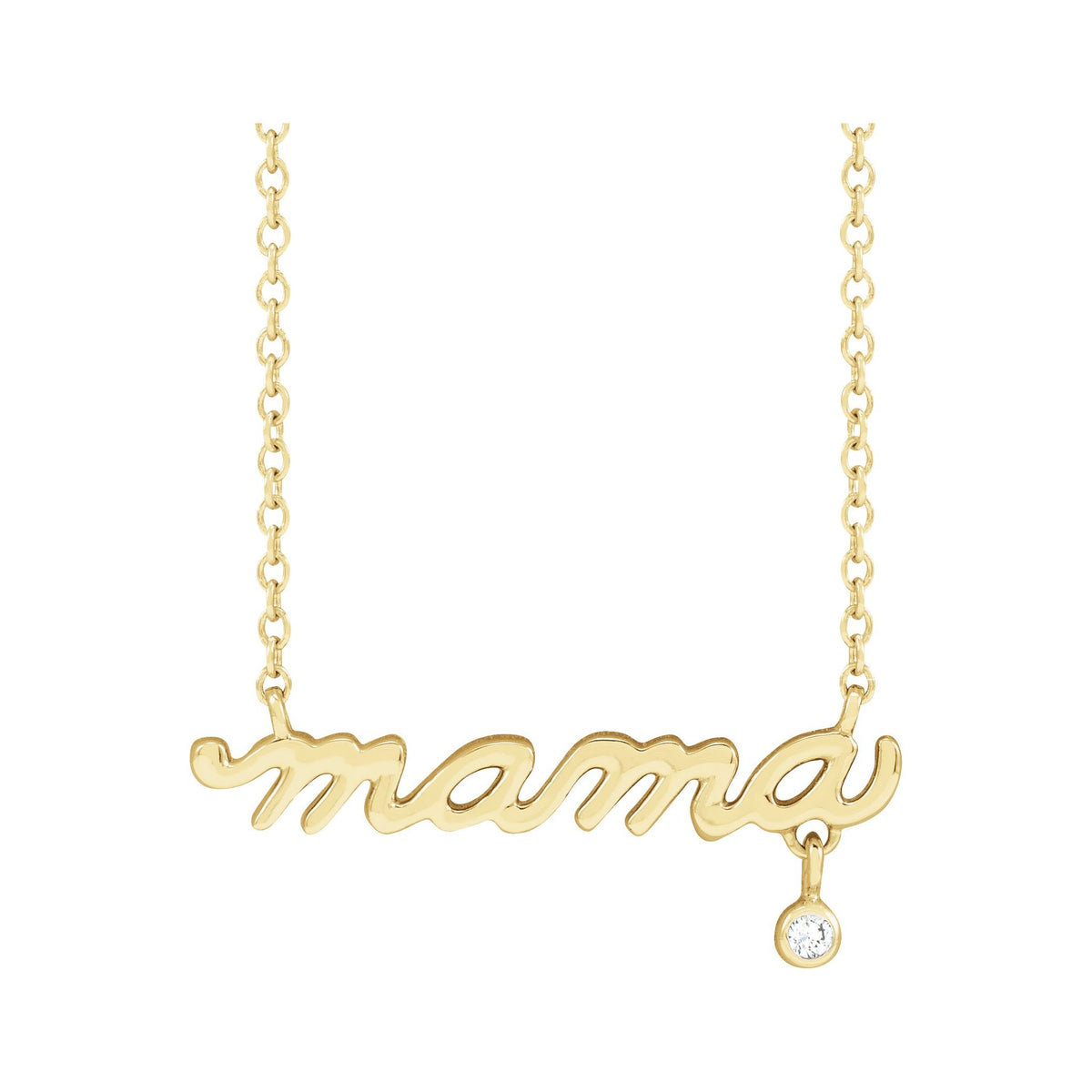 Diamond Accented Mama Necklace or Center in 14K Gold - 14K Yellow Gold