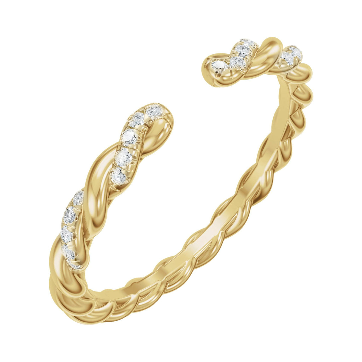 Diamond Accented Rope Open Band in 14K Gold - 14K Yellow Gold