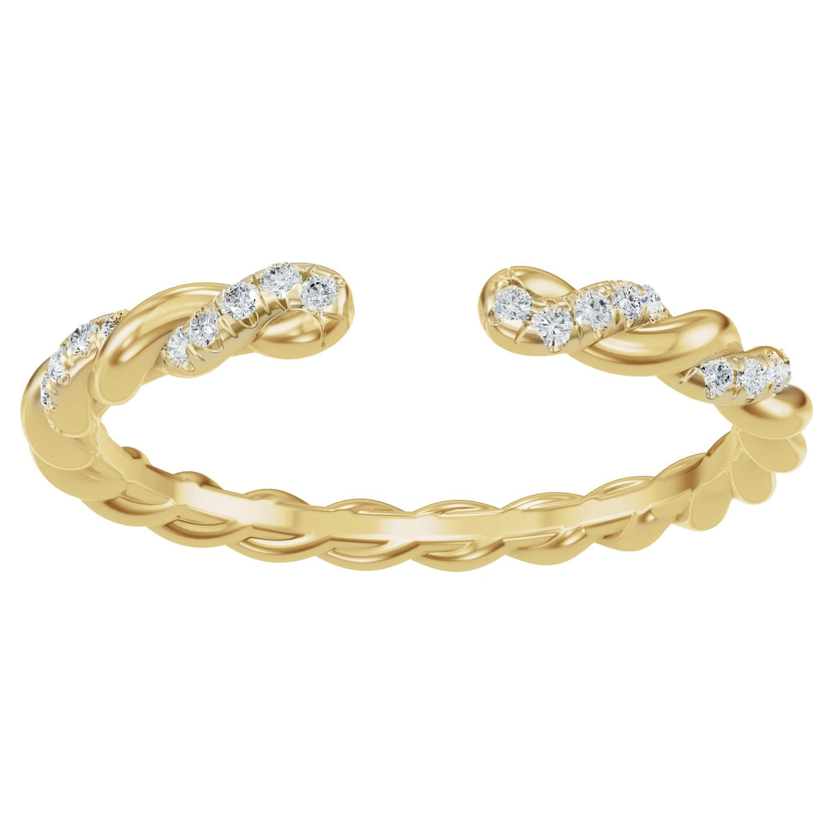 Diamond Accented Rope Open Band in 14K Gold - 14K Yellow Gold