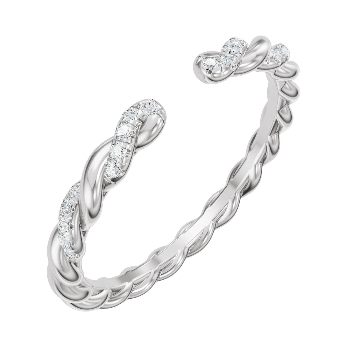 Diamond Accented Rope Open Band in 14K Gold - 14K White Gold