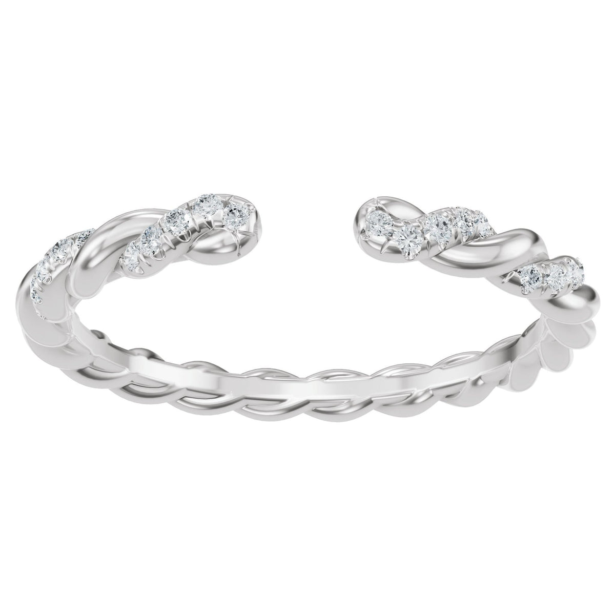 Diamond Accented Rope Open Band in 14K Gold - 14K White Gold