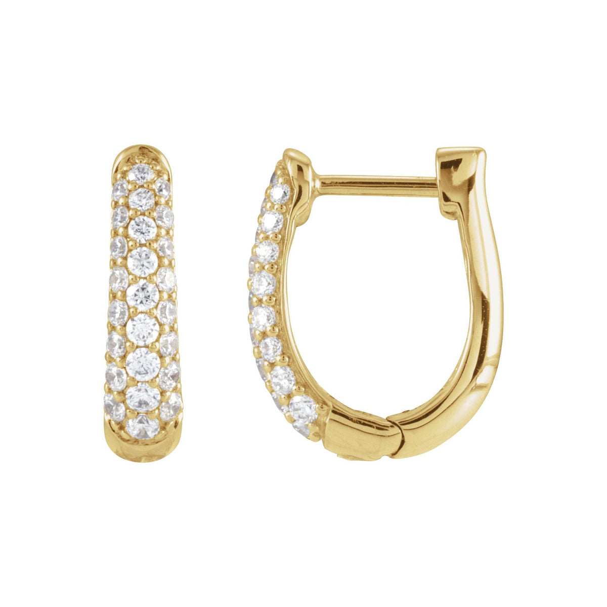 Diamond Accented U-Hoop Earrings in 14K Gold - 14K Yellow Gold