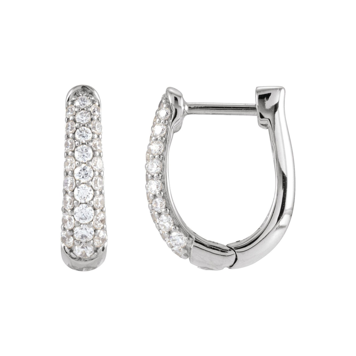 Diamond Accented U-Hoop Earrings in 14K Gold - 14K White Gold
