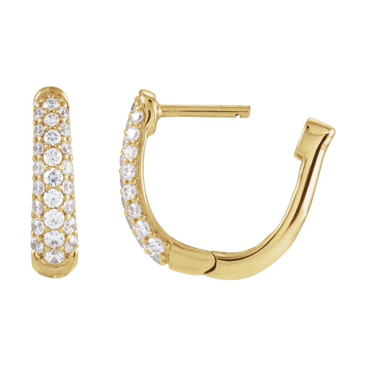 Diamond Accented U-Hoop Earrings in 14K Gold - 14K Yellow Gold