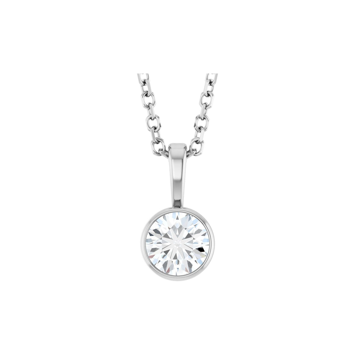 Diamond Bezel-Set Solitaire Pendant in 14K Gold - 14K White Gold