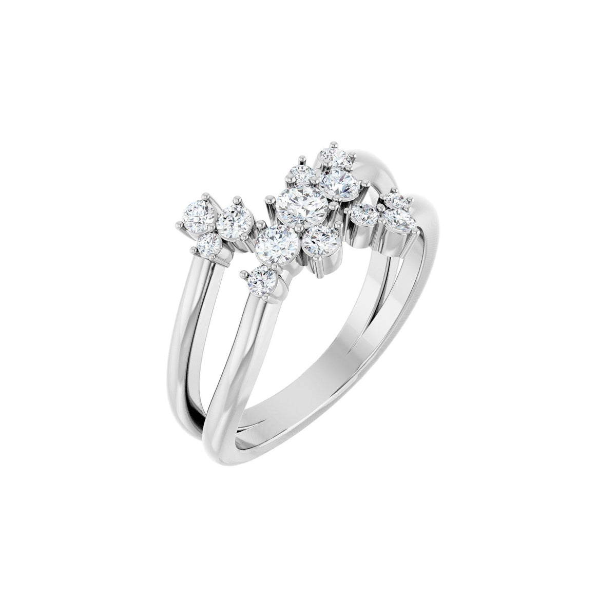 Diamond Cluster Bypass Ring in 14K Gold - 14K White Gold