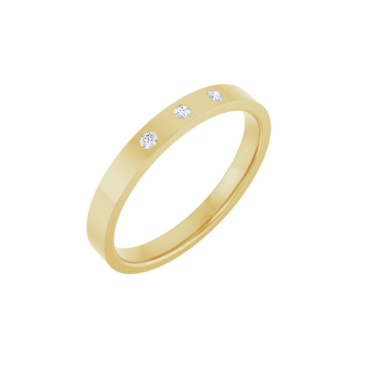 Diamond Gypsy-Set Three-Stone Comfort-Fit Flat Band in 14K Gold - 14K Yellow Gold