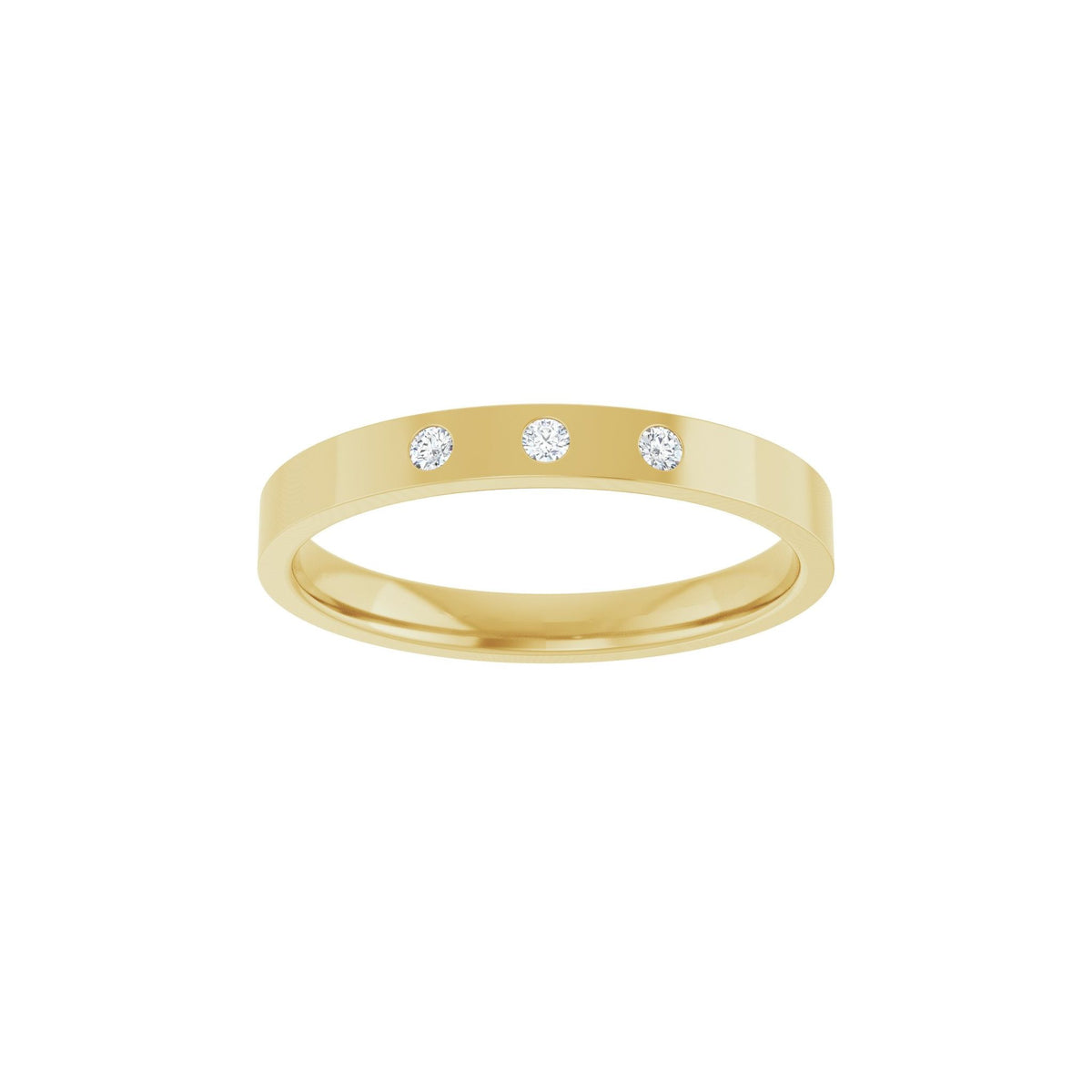 Diamond Gypsy-Set Three-Stone Comfort-Fit Flat Band in 14K Gold - 14K Yellow Gold