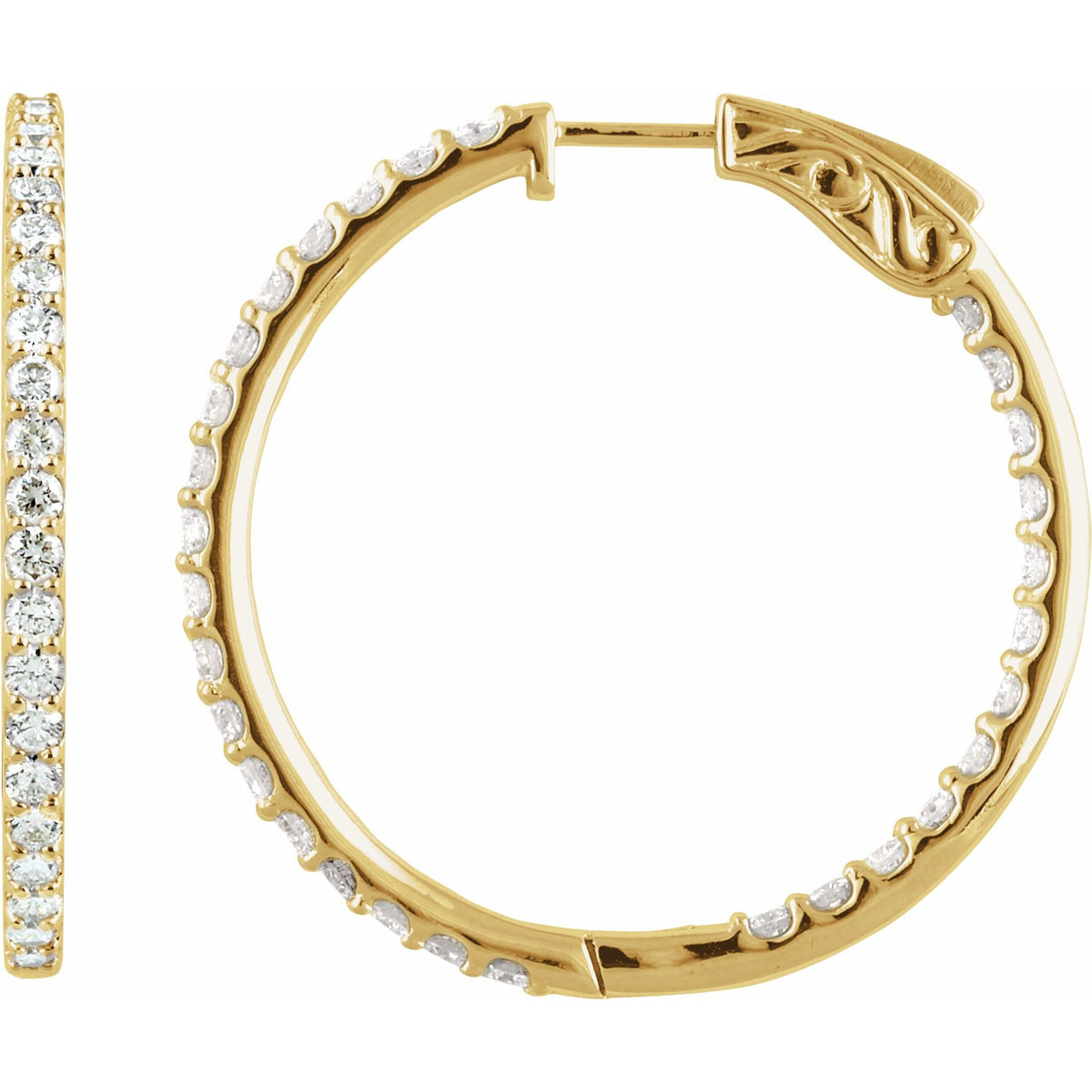 Diamond Inside-Outside Hoop Earrings in 14K Gold, Round Diamonds - 14K Yellow Gold