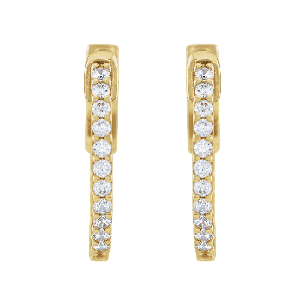 Diamond Inside-Outside Hoop Earrings in 14K Gold, Round Diamonds - 14K Yellow Gold