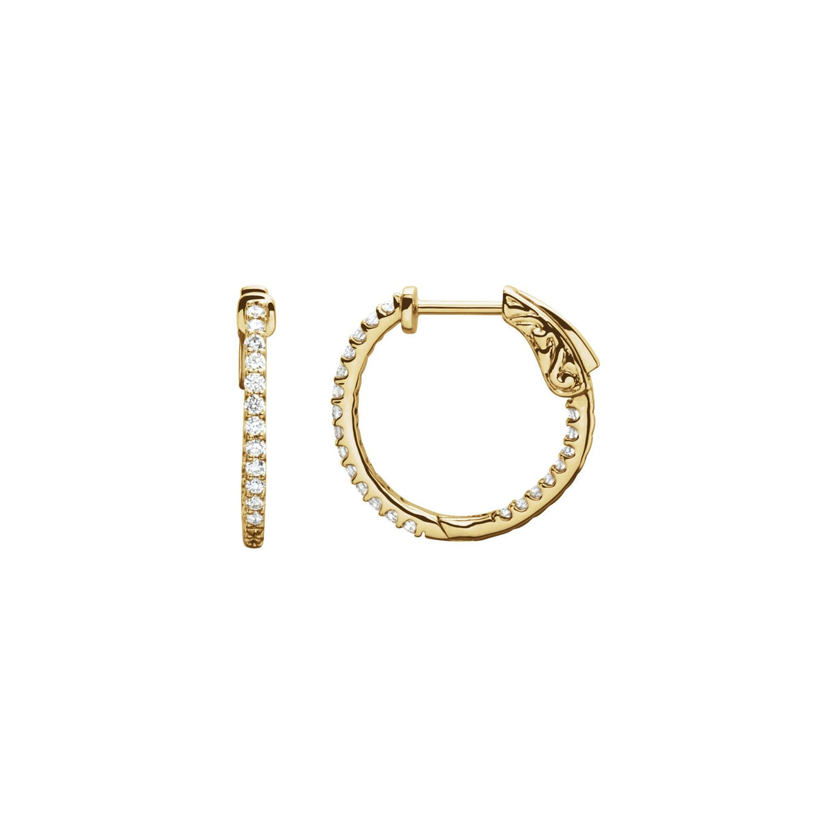 Diamond Inside-Outside Hoop Earrings in 14K Gold, Round Diamonds - 14K Yellow Gold