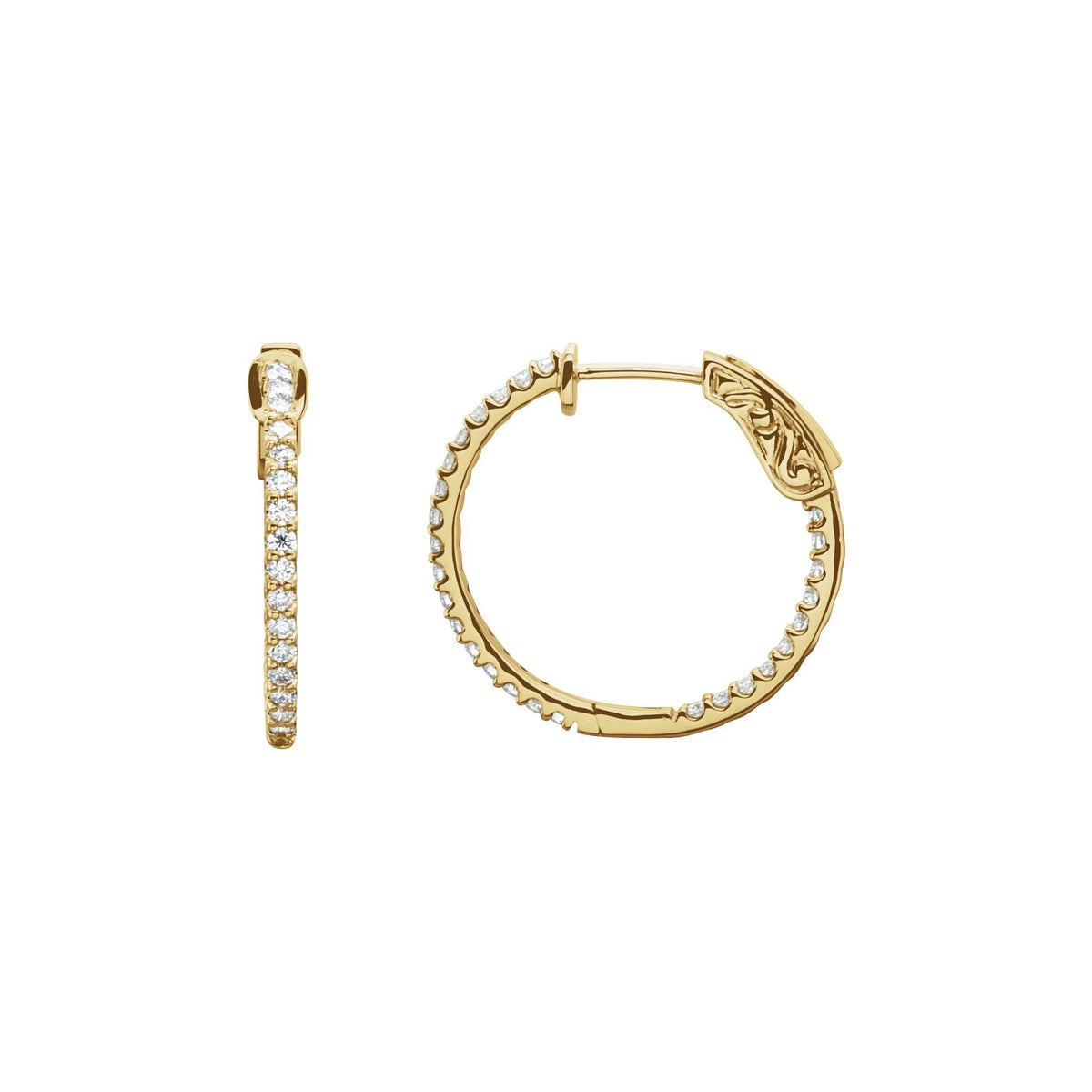 Diamond Inside-Outside Hoop Earrings in 14K Gold, Round Diamonds - 14K Yellow Gold