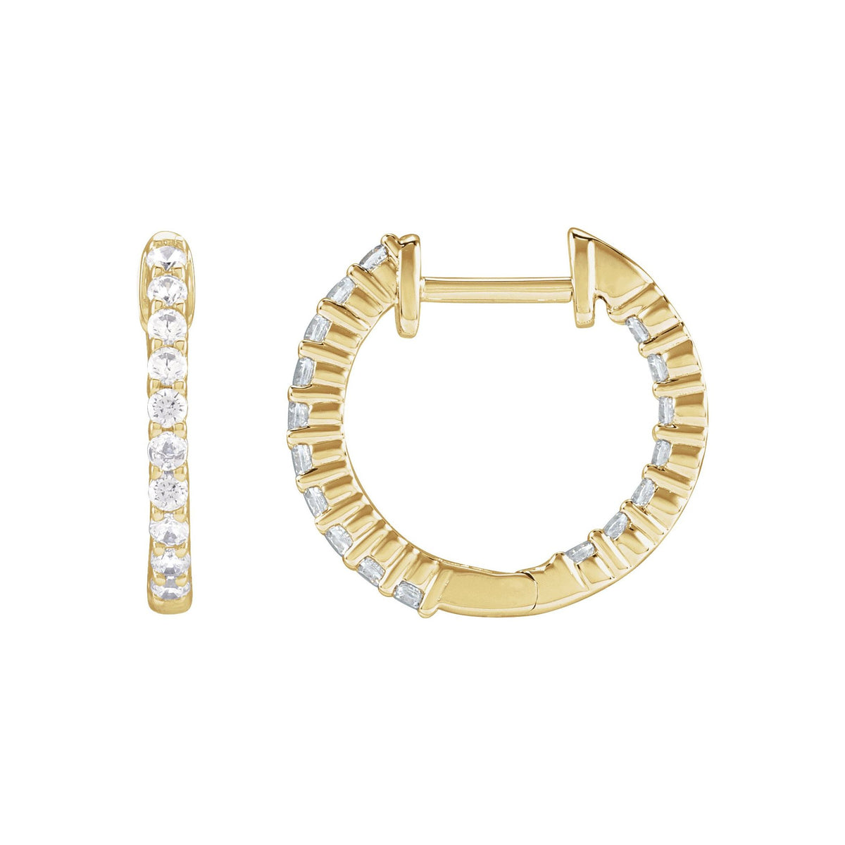 Diamond Inside-Outside Hoop Earrings in 14K Gold - 14K Yellow Gold