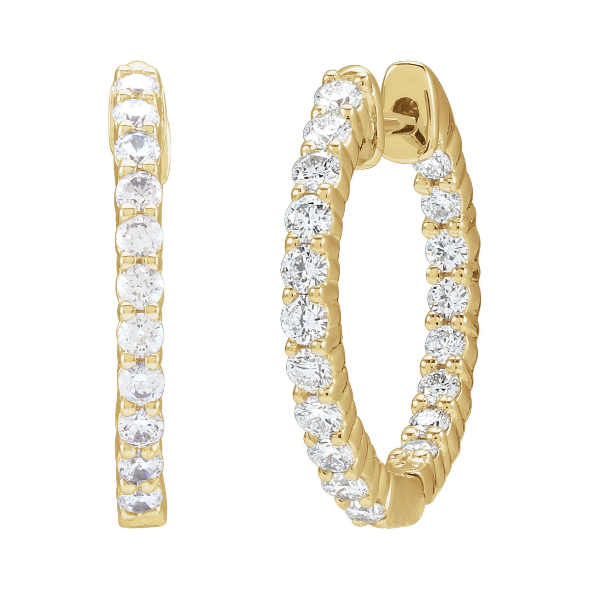 Diamond Inside-Outside Hoop Earrings in 14K Gold - 14K Yellow Gold