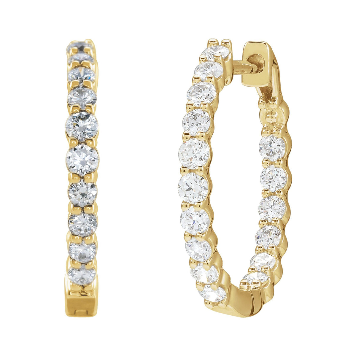Diamond Inside-Outside Hoop Earrings in 14K Gold - 14K Yellow Gold
