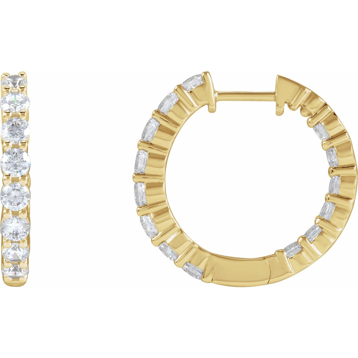 Diamond Inside-Outside Hoop Earrings in 14K Gold - 14K Yellow Gold