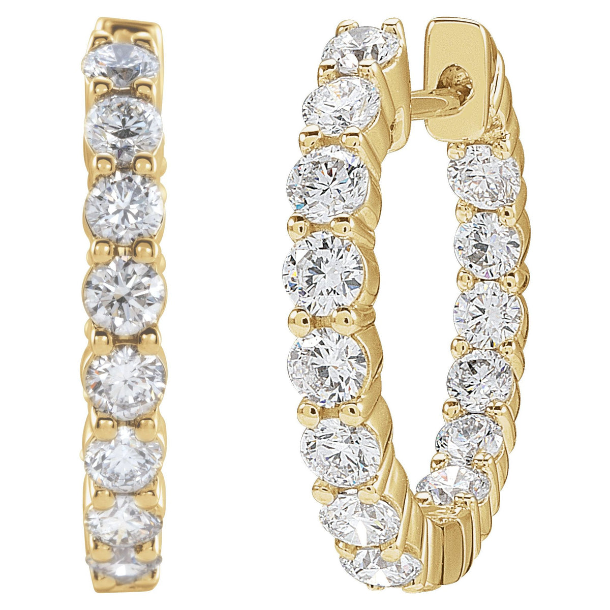Diamond Inside-Outside Hoop Earrings in 14K Gold - 14K Yellow Gold