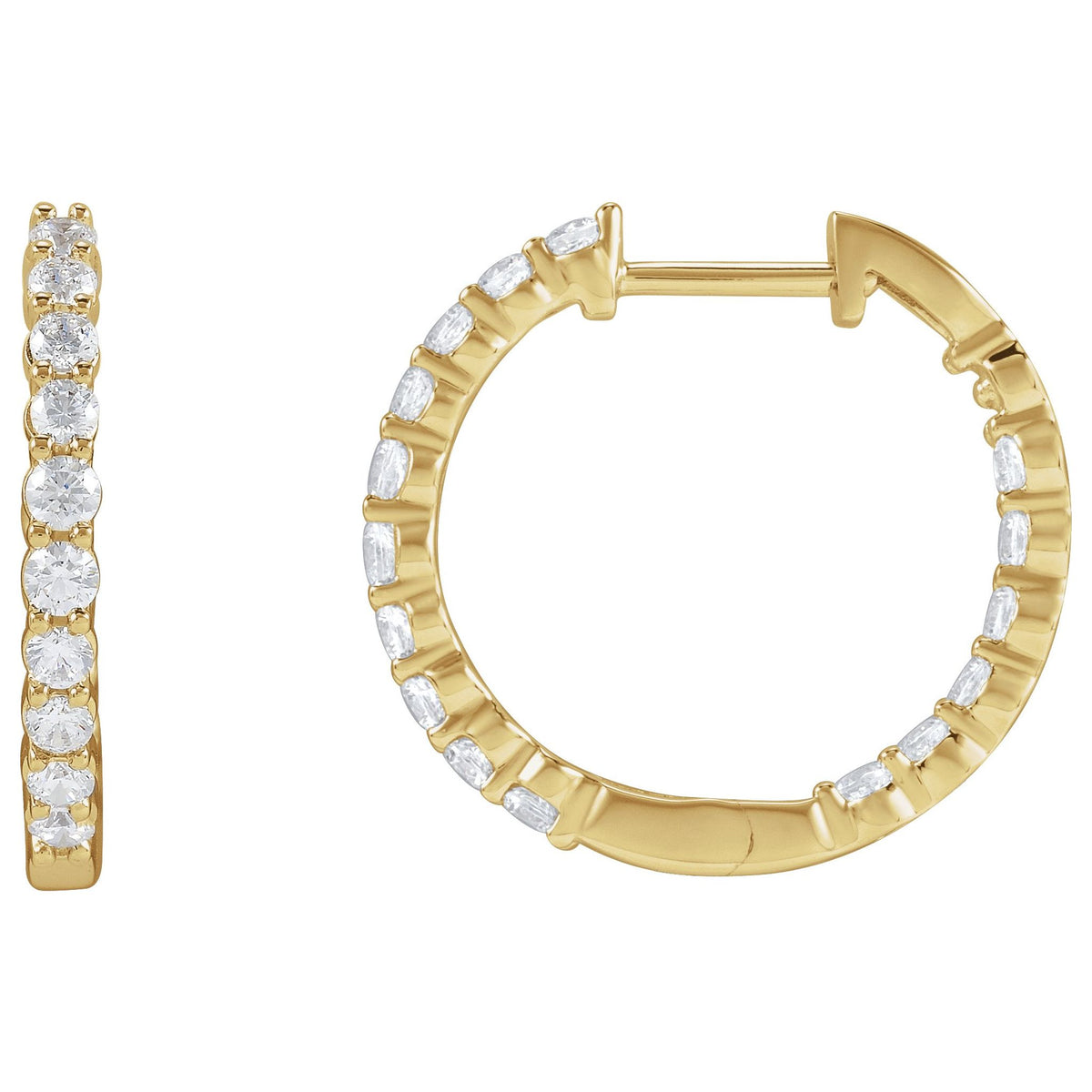 Diamond Inside-Outside Hoop Earrings in 14K Gold - 14K Yellow Gold
