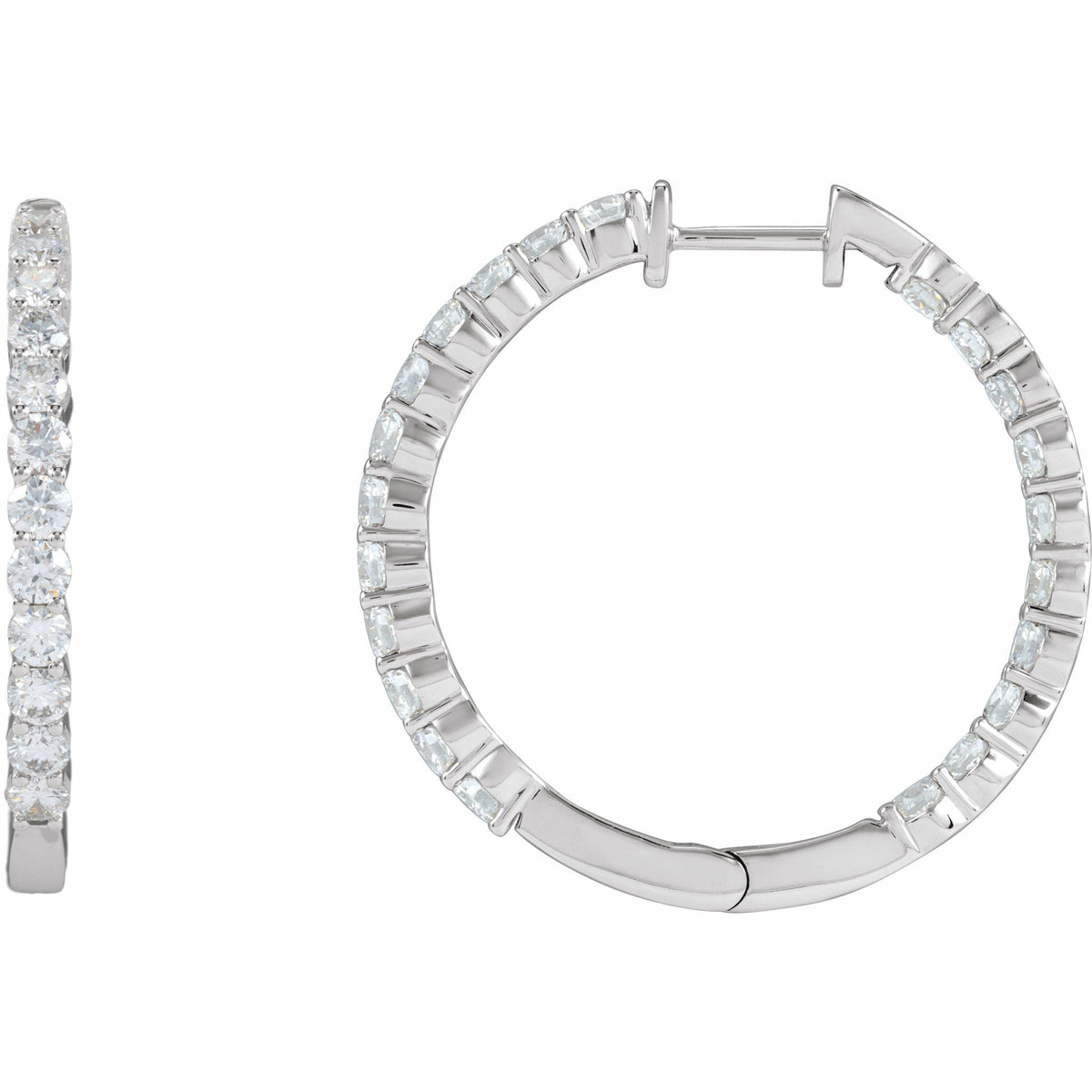 Diamond Inside-Outside Hoop Earrings in 14K Gold - 14K White Gold