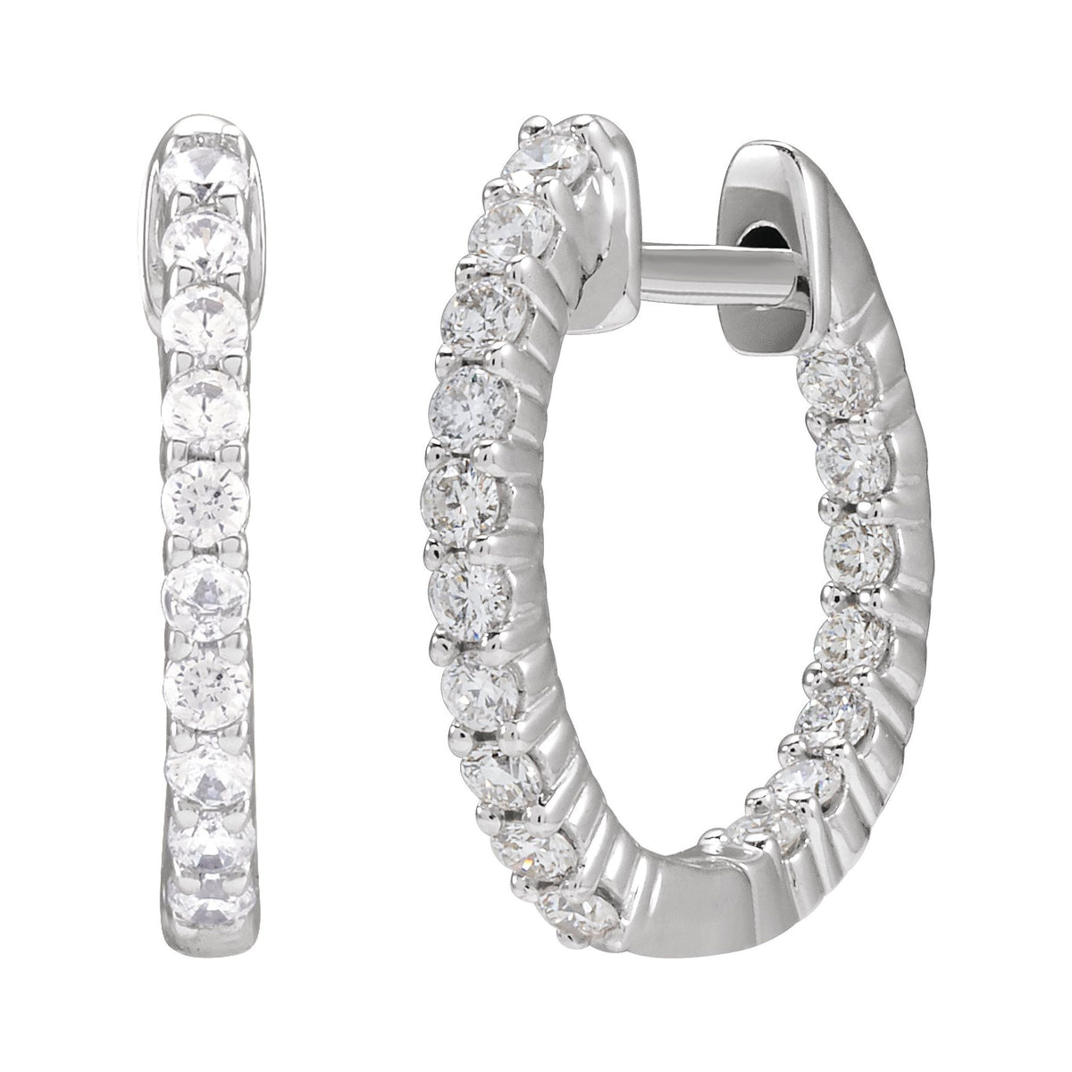 Diamond Inside-Outside Hoop Earrings in 14K Gold - 14K White Gold