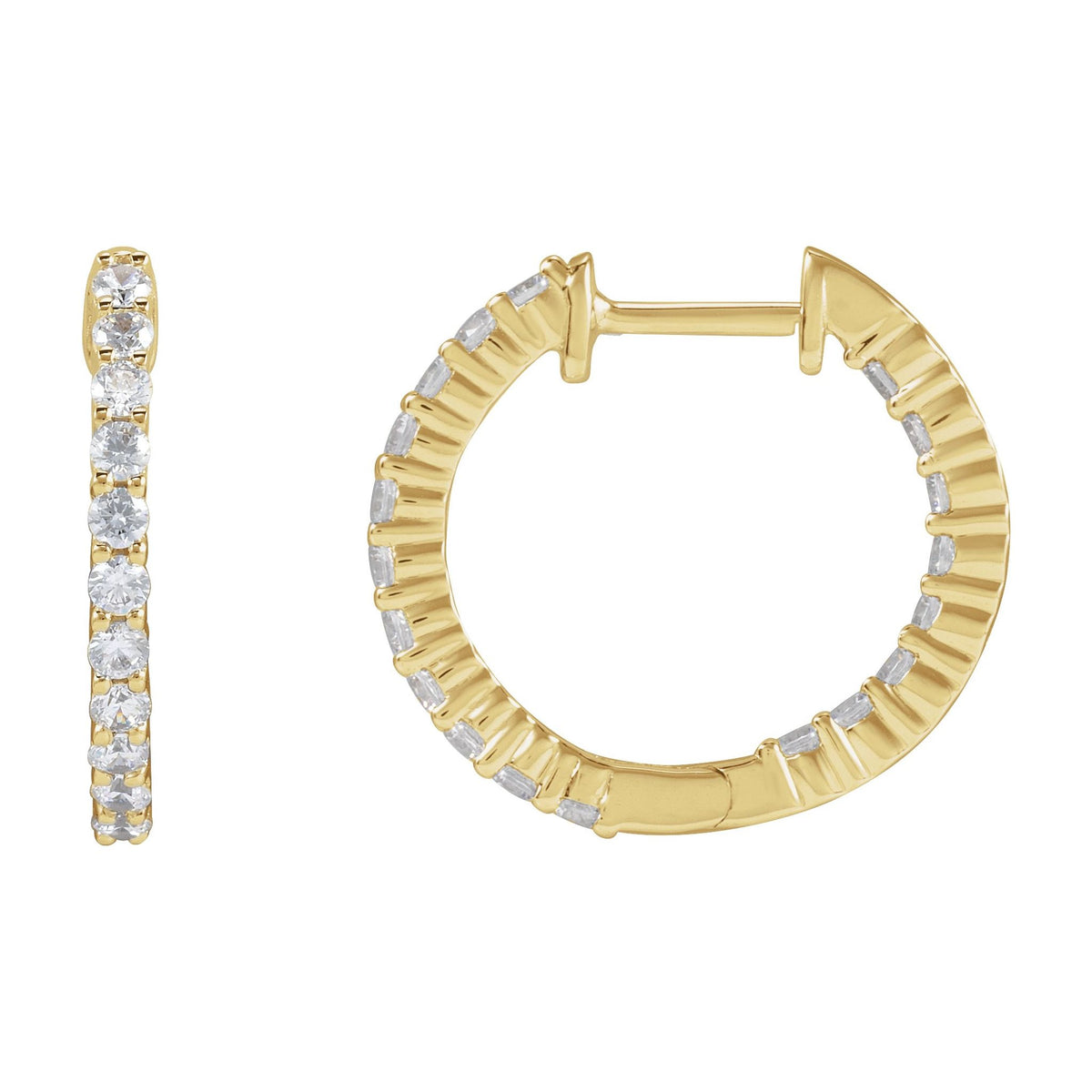 Diamond Inside-Outside Hoop Earrings in 14K Gold - 14K Yellow Gold