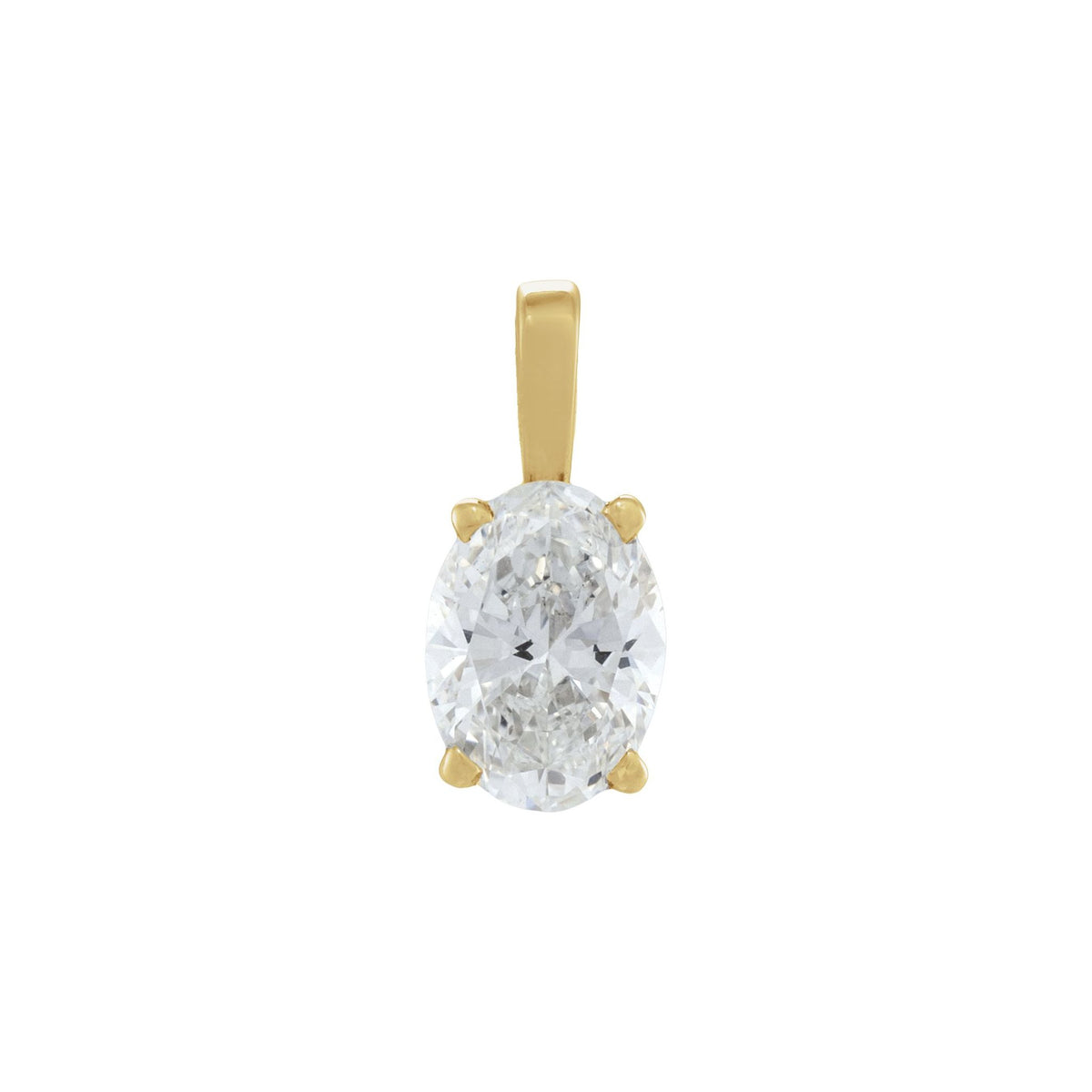 Diamond Lightweight Oval 4-Prong Solitaire Pendant in 14K Gold - 14K Yellow Gold