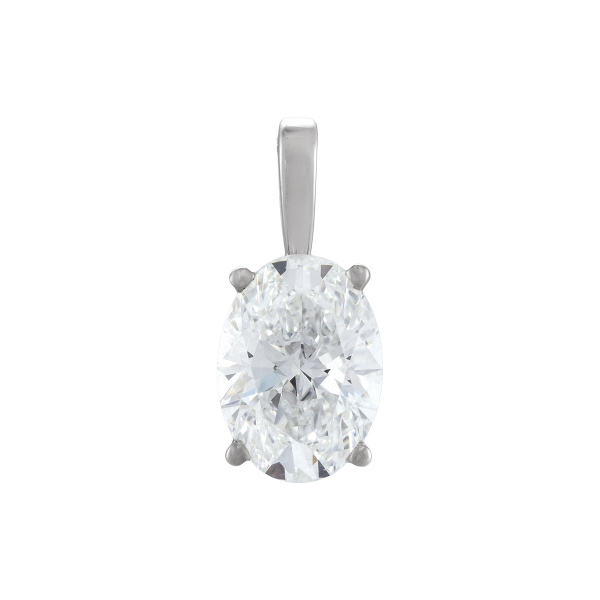 Diamond Lightweight Oval 4-Prong Solitaire Pendant in 14K Gold - 14K White Gold