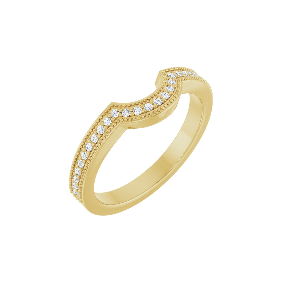 Diamond Milgrain Edge Accented Contour Band in 14K Gold - 14K Yellow Gold
