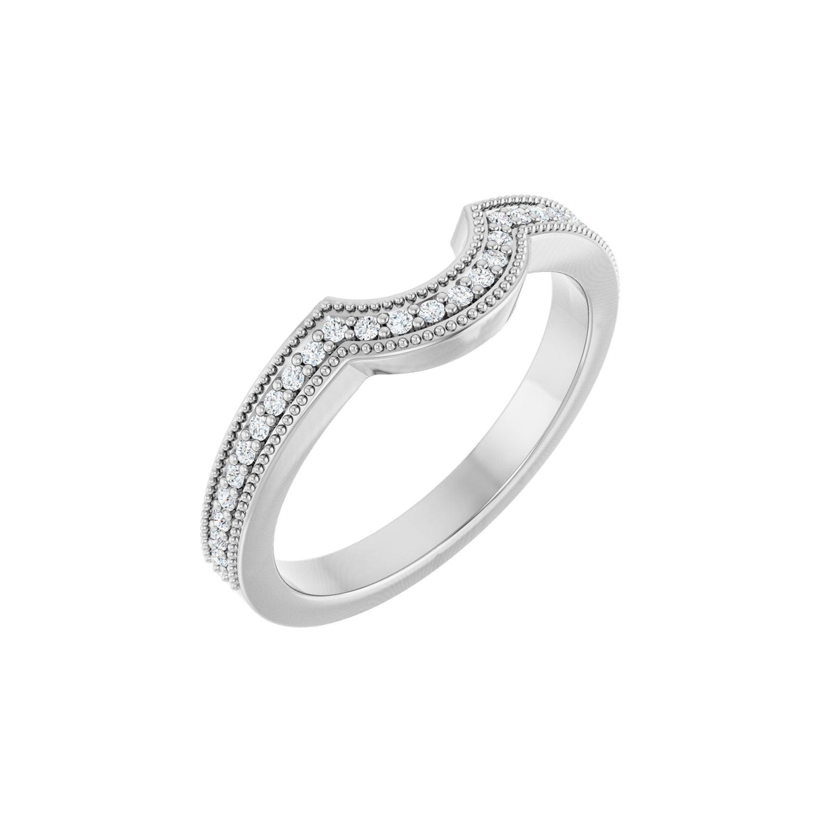 Diamond Milgrain Edge Accented Contour Band in 14K Gold - 14K White Gold