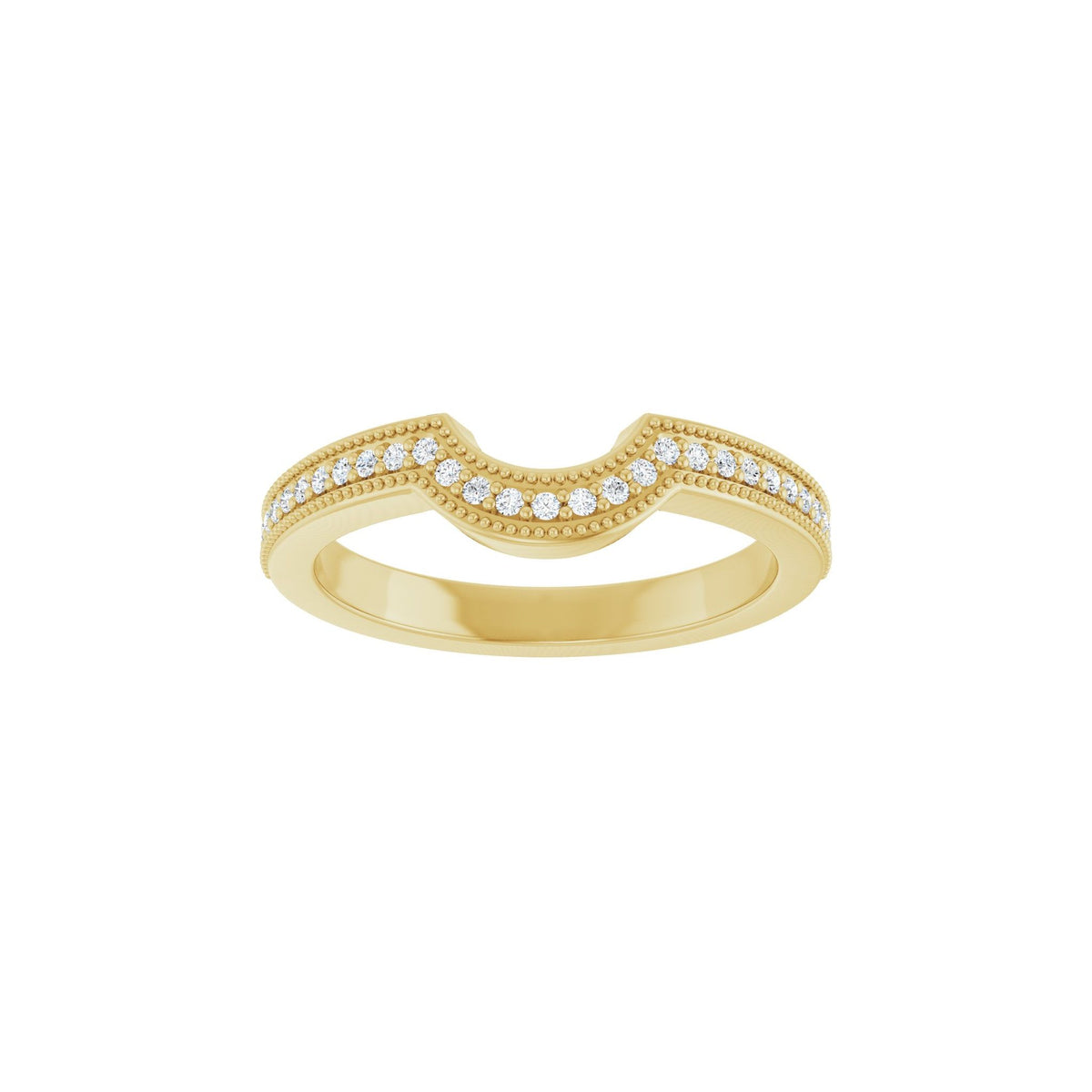 Diamond Milgrain Edge Accented Contour Band in 14K Gold - 14K Yellow Gold