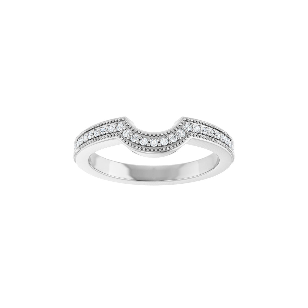 Diamond Milgrain Edge Accented Contour Band in 14K Gold - 14K White Gold